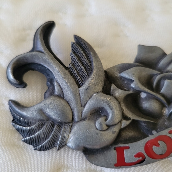 Metal belt buckle with a rose and sparrows - Picture 4 of 6